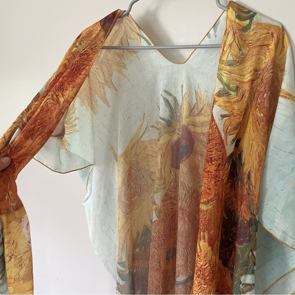 Van Gogh Sunflower Kimono Beach Cover Up Artsy Op Art Teacher Eclectic Grandma - Picture 8 of 12